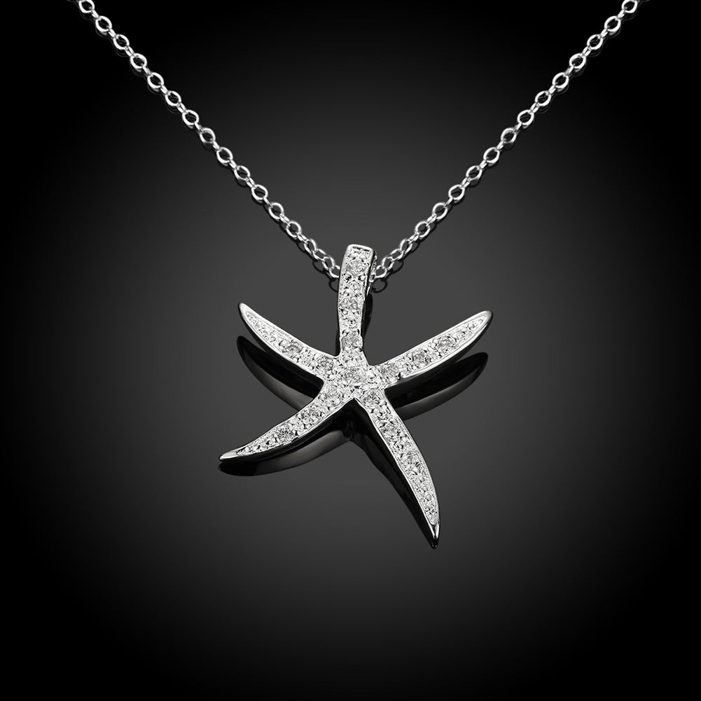 Starfish Pave Necklace in 18K White Gold Plated