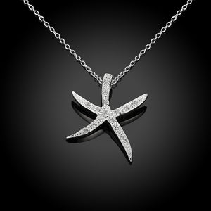 Starfish Pave Necklace in 18K White Gold Plated