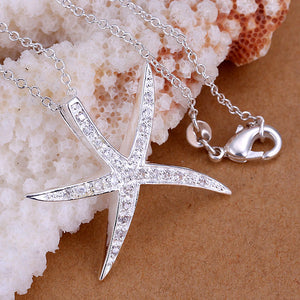 Starfish Pave Necklace in 18K White Gold Plated