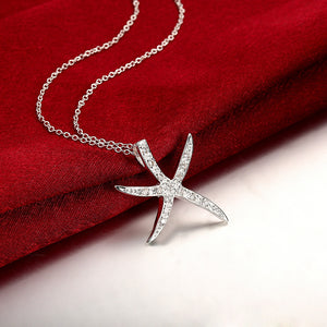 Starfish Pave Necklace in 18K White Gold Plated