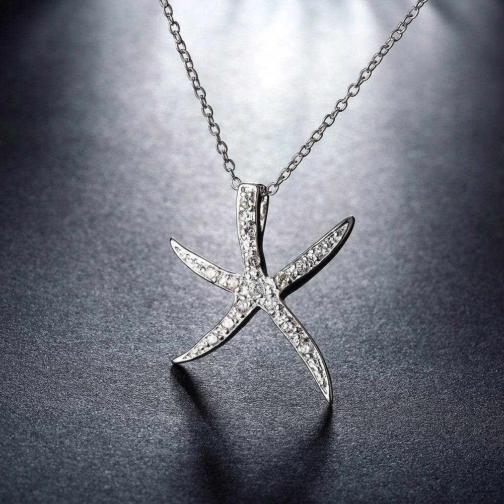 Starfish Pave Necklace in 18K White Gold Plated