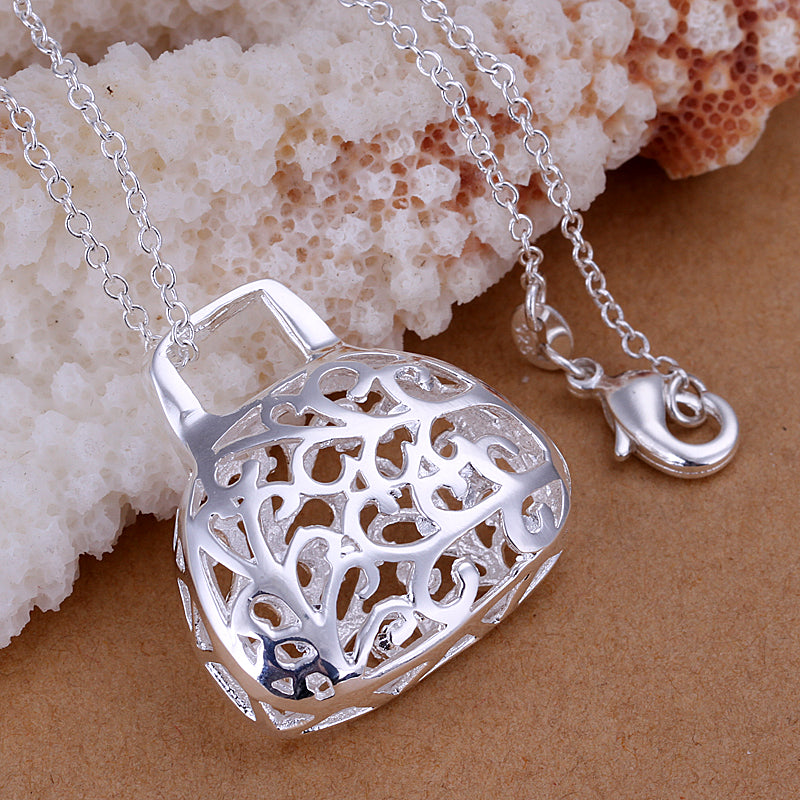 Filigree Purse Necklace in 18K White Gold Plated