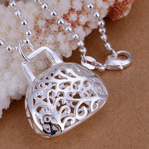 Filigree Purse Necklace in 18K White Gold Plated