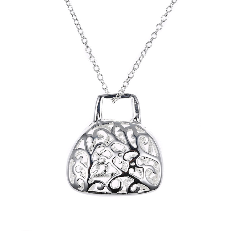 Filigree Purse Necklace in 18K White Gold Plated