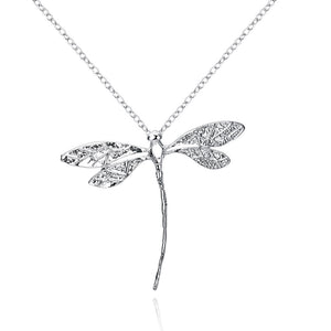 Large Dragonfly Necklace in 18K White Gold Plated