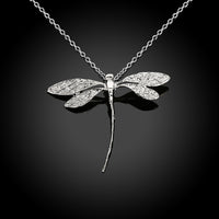 Large Dragonfly Necklace in 18K White Gold Plated