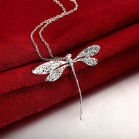 Large Dragonfly Necklace in 18K White Gold Plated
