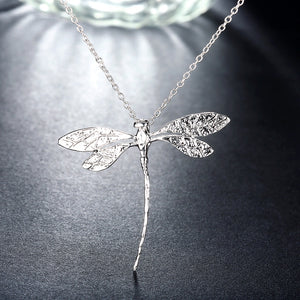 Large Dragonfly Necklace in 18K White Gold Plated