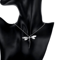 Large Dragonfly Necklace in 18K White Gold Plated