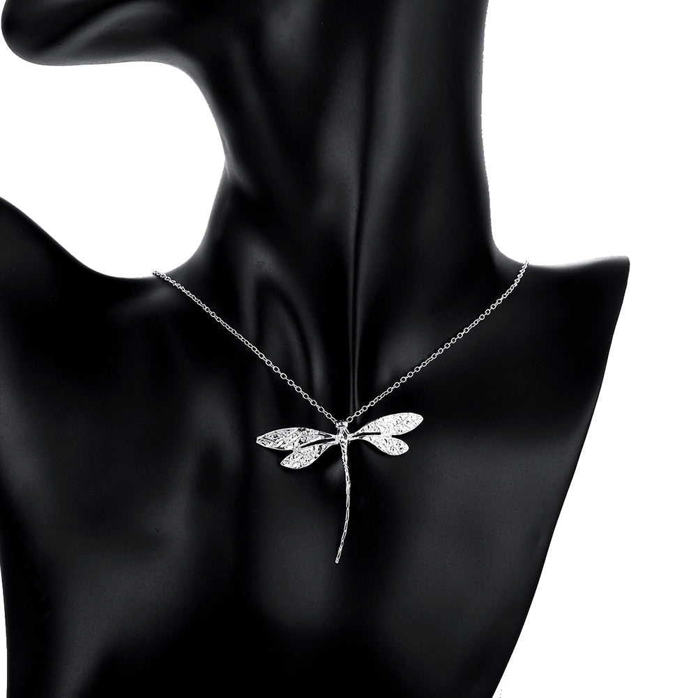 Large Dragonfly Necklace in 18K White Gold Plated