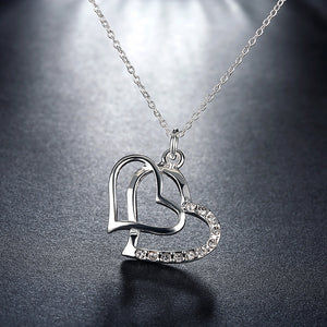 Double Heart Necklace in 18K White Gold Plated