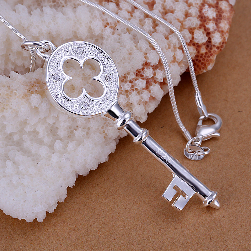 Lucky Key of Life Necklace in 18K White Gold Plated