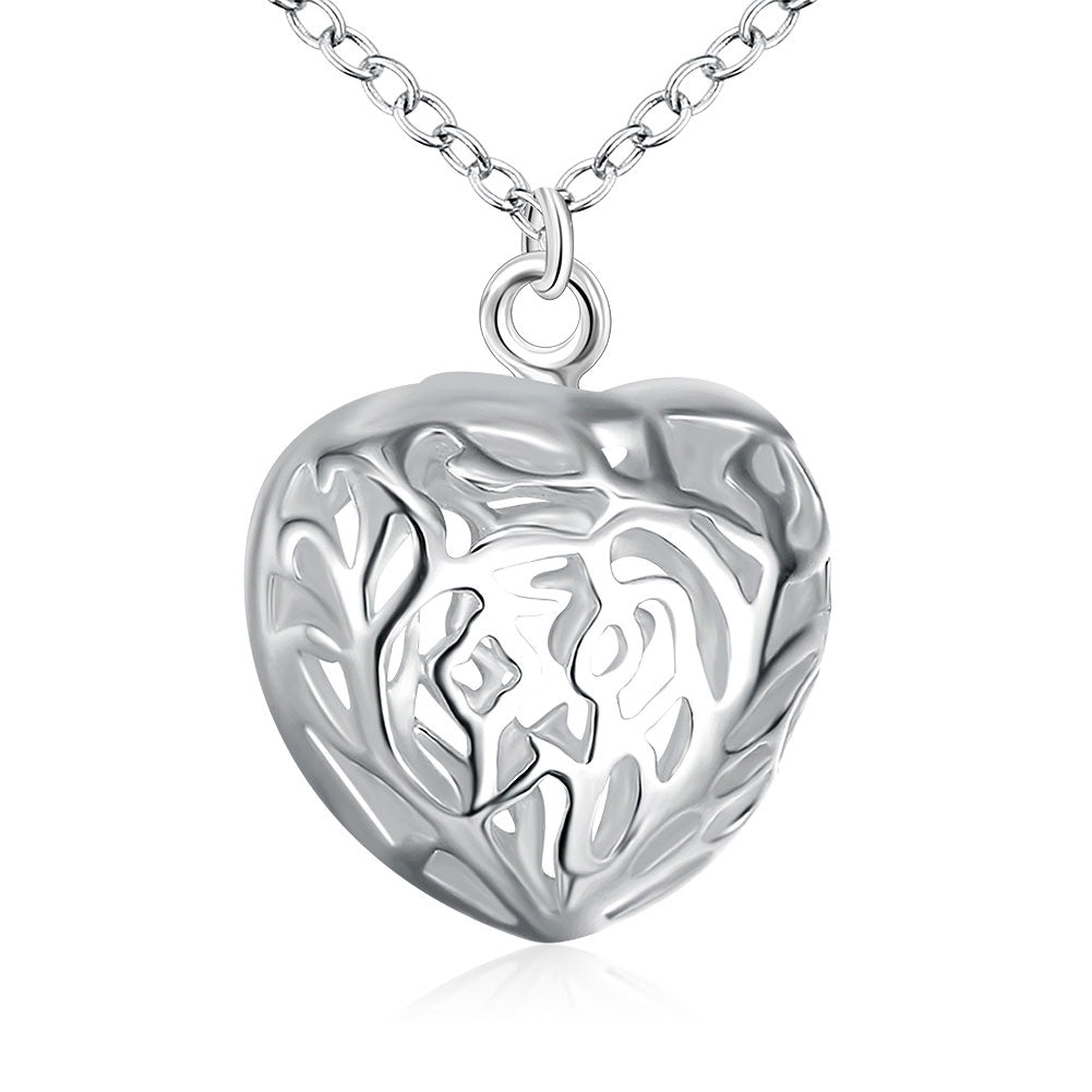 Filigree Heart Necklace in 18K White Gold Plated