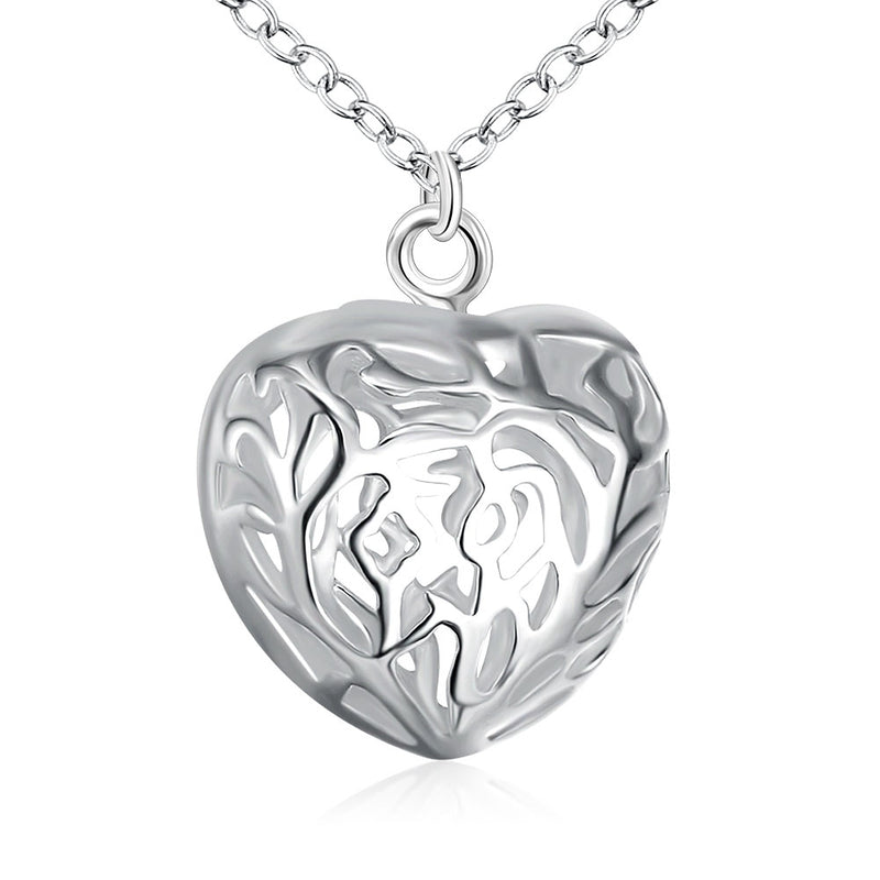 Filigree Heart Necklace in 18K White Gold Plated