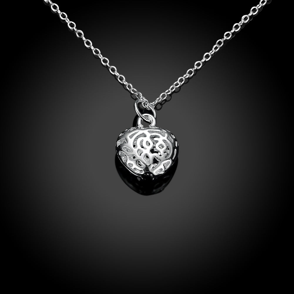 Filigree Heart Necklace in 18K White Gold Plated
