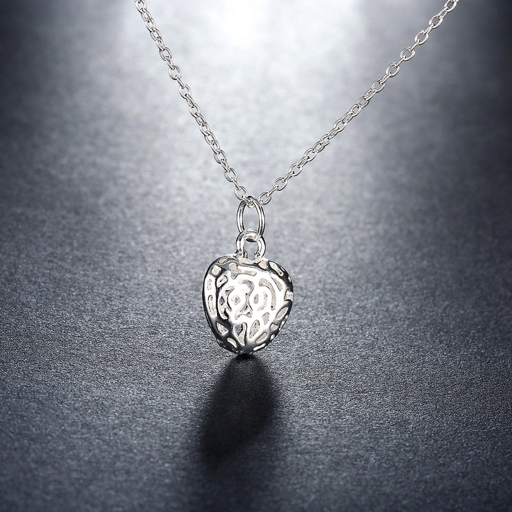 Filigree Heart Necklace in 18K White Gold Plated