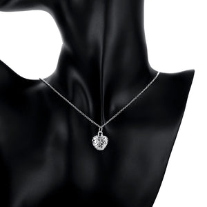 Filigree Heart Necklace in 18K White Gold Plated