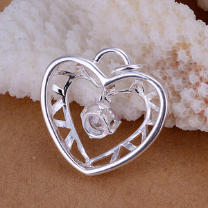 Heart with stone Necklace in 18K White Gold Plated