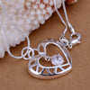 Heart with stone Necklace in 18K White Gold Plated