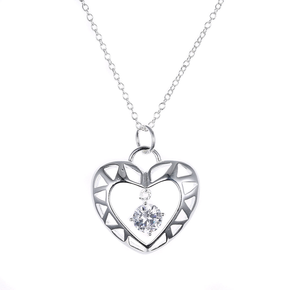 Heart with stone Necklace in 18K White Gold Plated