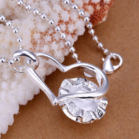 Heart with Coral Necklace in 18K White Gold Plated