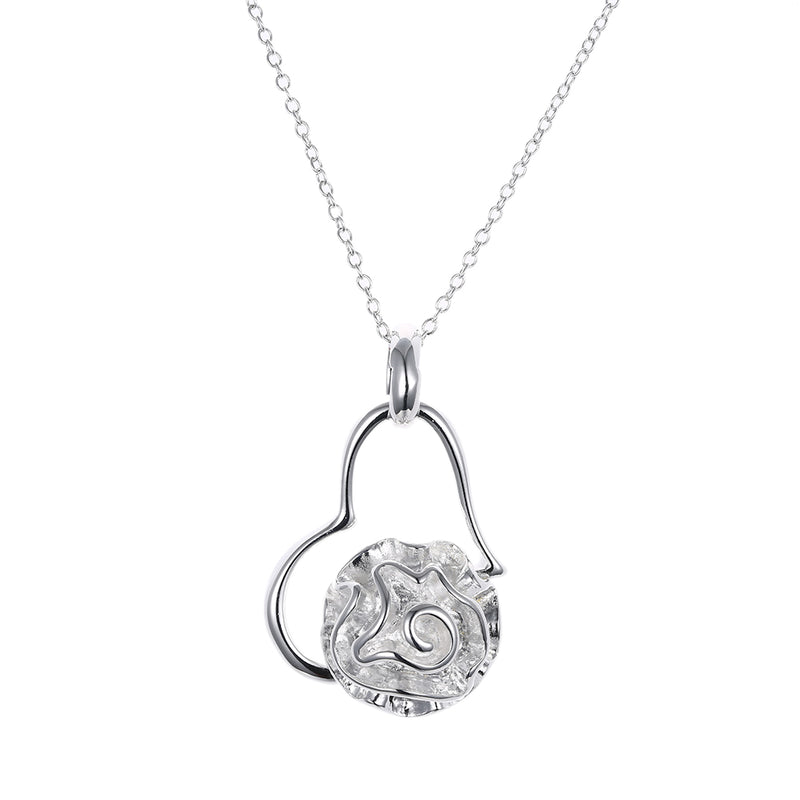 Heart with Coral Necklace in 18K White Gold Plated