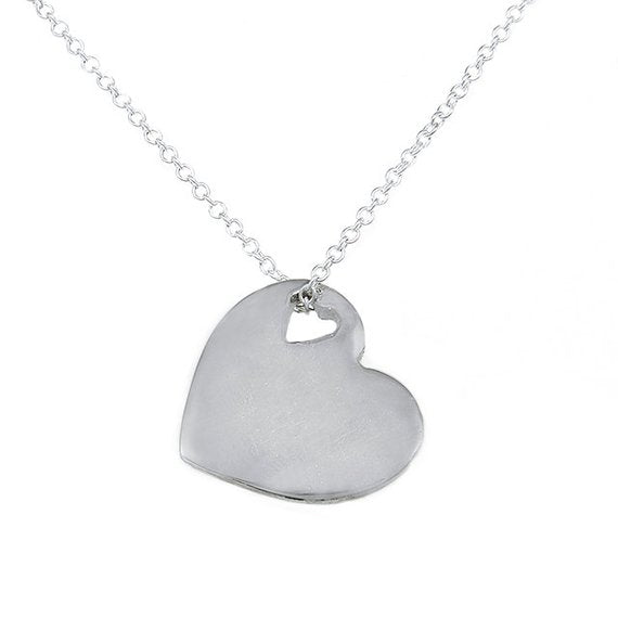 Smooth Heart Necklace in 18K White Gold Plated