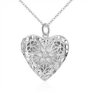 Filigree Large Heart Necklace in 18K White Gold Plated