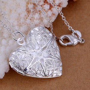 Filigree Large Heart Necklace in 18K White Gold Plated