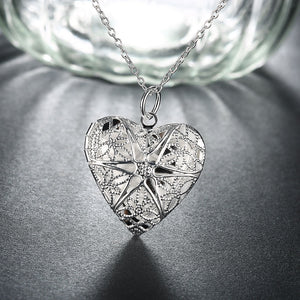 Filigree Large Heart Necklace in 18K White Gold Plated