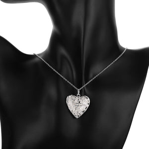 Filigree Large Heart Necklace in 18K White Gold Plated