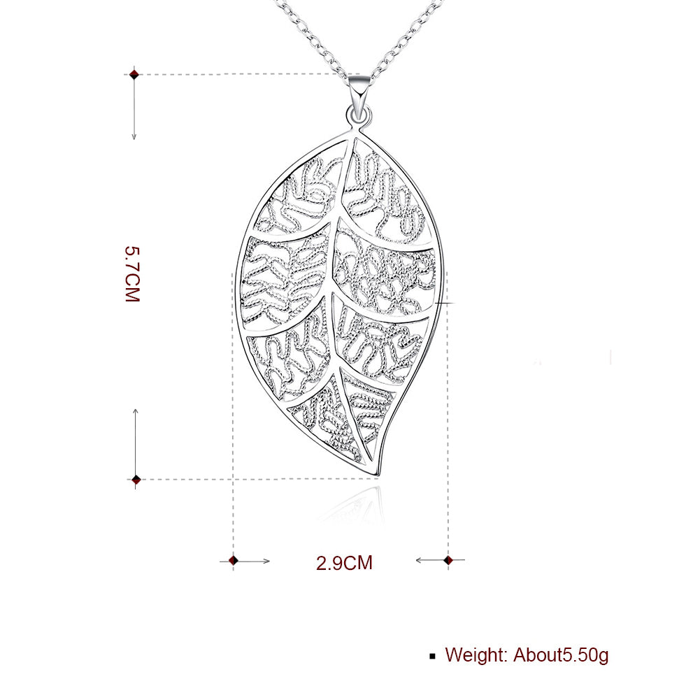 Filigree Leaf Necklace in 18K White Gold Plated