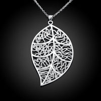 Filigree Leaf Necklace in 18K White Gold Plated