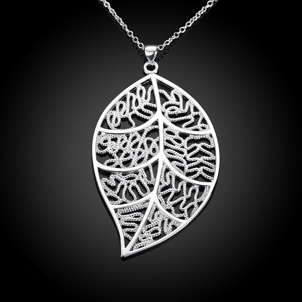 Filigree Leaf Necklace in 18K White Gold Plated