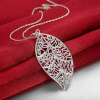 Filigree Leaf Necklace in 18K White Gold Plated