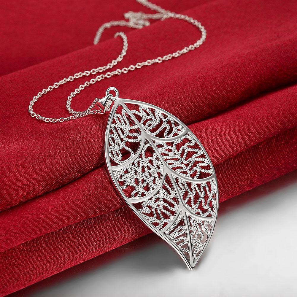 Filigree Leaf Necklace in 18K White Gold Plated