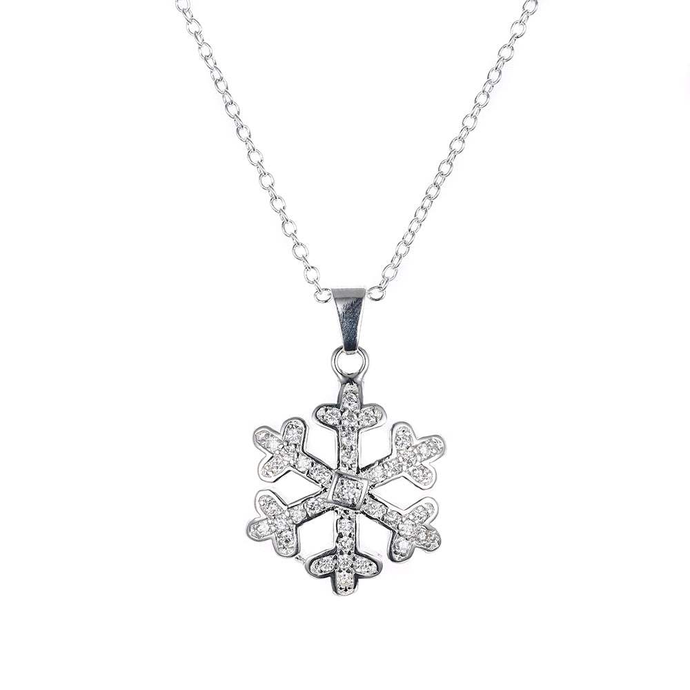 Snowflake Pave Necklace in 18K White Gold Plated