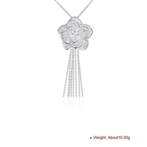 Flower Drop Necklace in 18K White Gold Plated