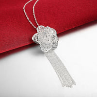 Flower Drop Necklace in 18K White Gold Plated