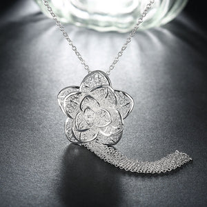 Flower Drop Necklace in 18K White Gold Plated