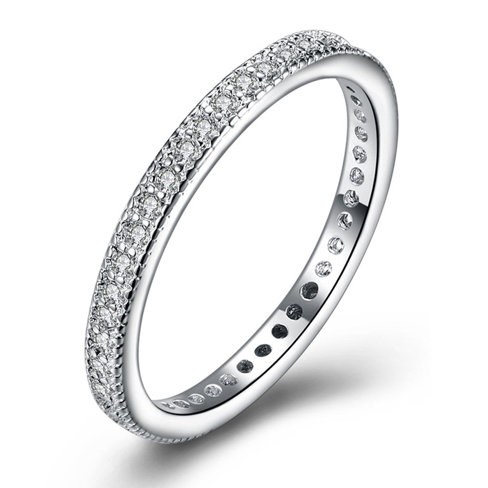 Classic Swarovski Crystal Wedding Band Ring Set in 18K White Gold Plated