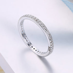 Classic Austrian Crystal Wedding Band Ring Set in 18K White Gold Plated