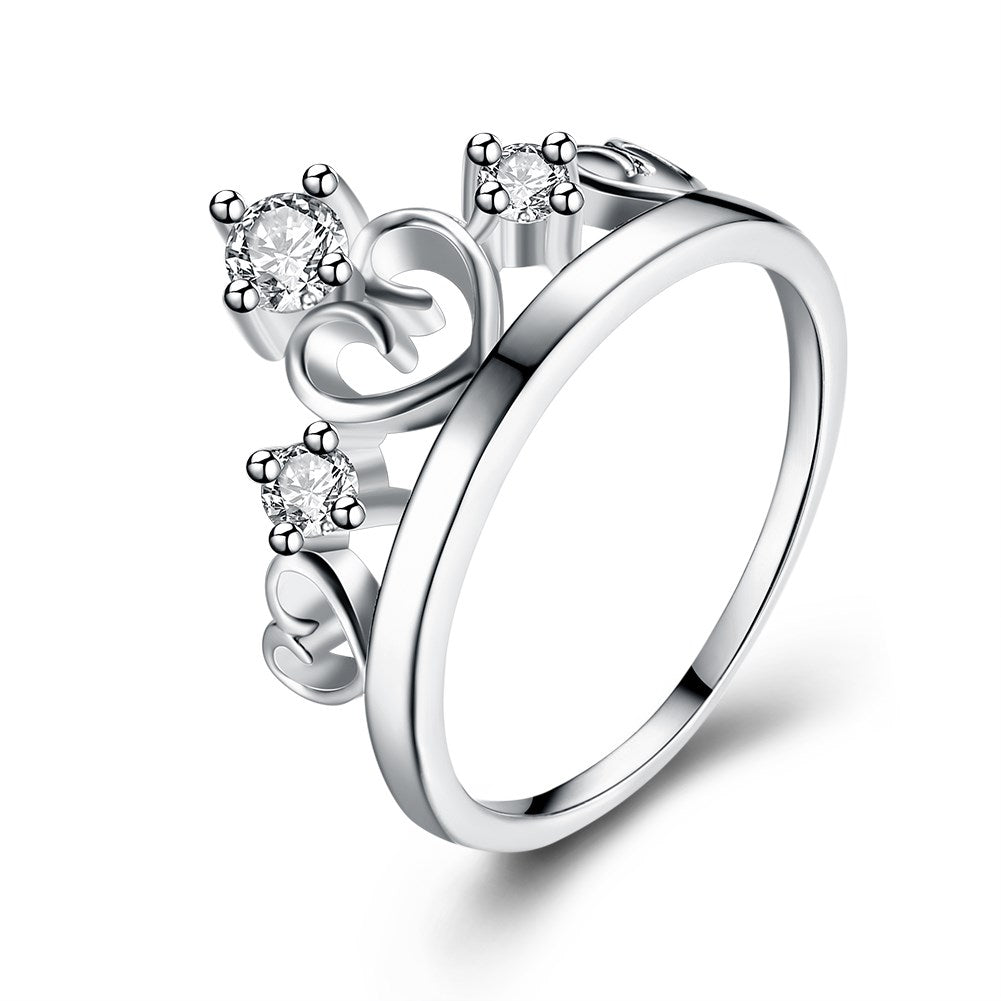 Austrian Elements Crown Design Ring in 18K White Gold