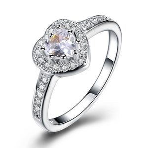 Austrian Elements Heart Shaped Pave' Ring in 18K White Gold