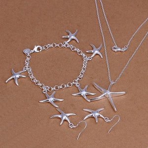 3 Piece Daisy Starfish  18K White Gold Plated Set in 18K White Gold Plated