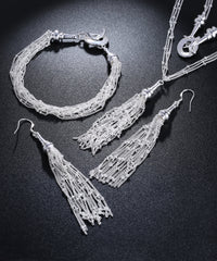 3 Piece Fringe Tassell 18K White Gold Plated Set in 18K White Gold Plated
