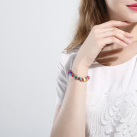 Rainbow Stone Adjustable Natural Stone Bracelet in 18K White Gold Plated