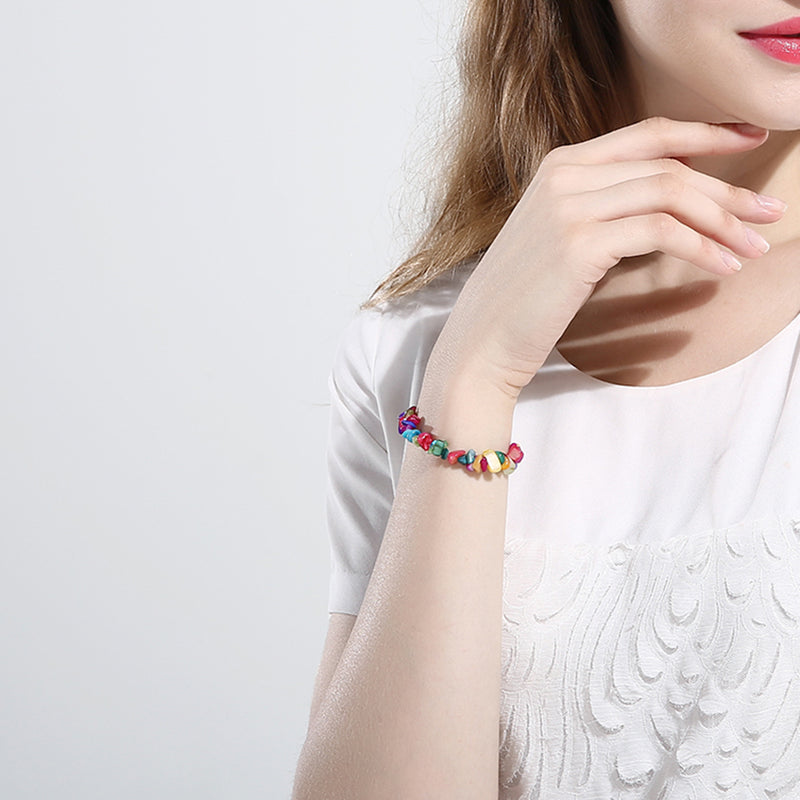 Rainbow Stone Adjustable Natural Stone Bracelet in 18K White Gold Plated