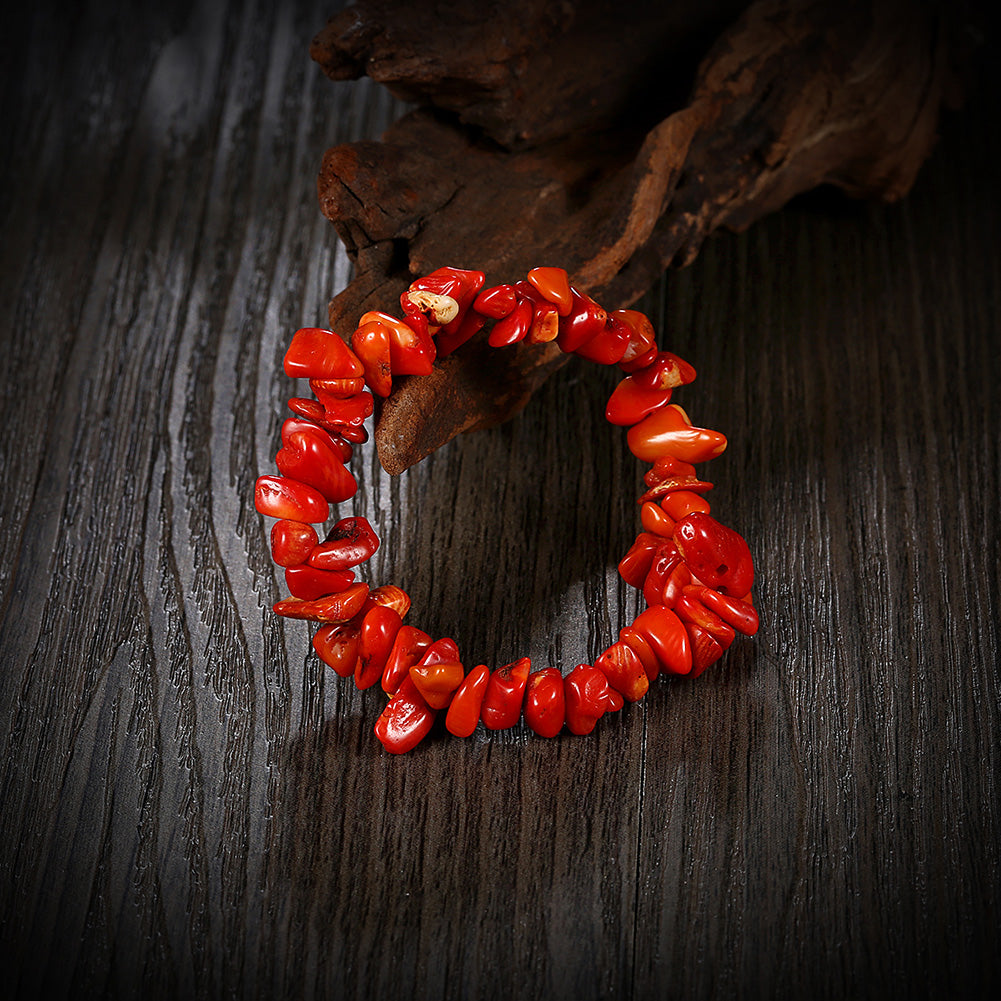 Red Brick Adjustable Natural Stone Bracelet in 18K White Gold Plated