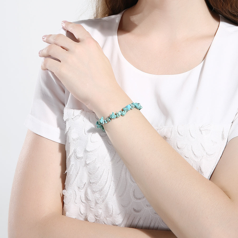 Turquoise Adjustable Natural Stone Bracelet in 18K White Gold Plated